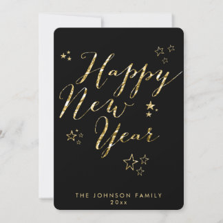 Round Black Happy New Year Cards Gold Foil