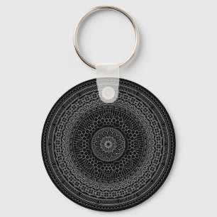 Round Black Mandala v3 Keychain