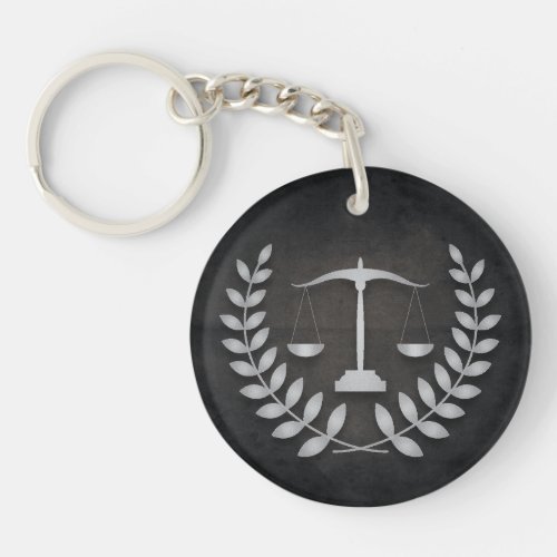 Round Black  Silver Law Scales Personalized Keychain