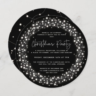 Round Black Sparkling Lights Christmas Party Invitation