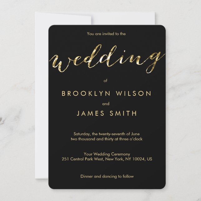Round Black Wedding Invitations With Gold Foil (Front)