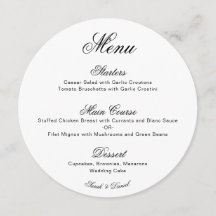 Round Black & White Simple Minimalist Wedding Menu