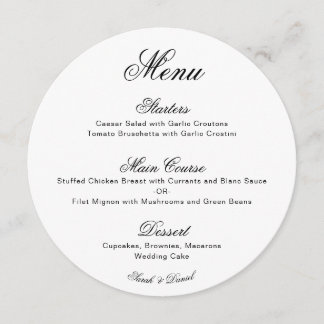 Round Black & White Simple Minimalist Wedding Menu