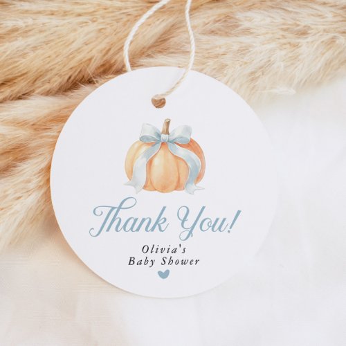 Round Blue Bow Pumpkin Baby Shower  Favor Tags