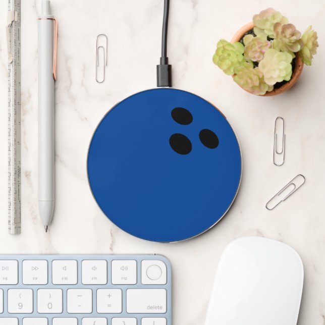 Round blue bowling ball novelty wireless charger (Desk)
