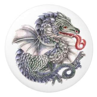 Round blue dragon ceramic knob