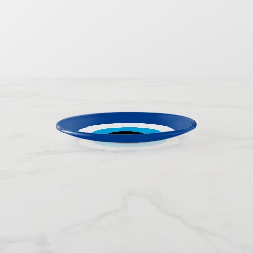 Round blue evil eye glass trinket tray gift