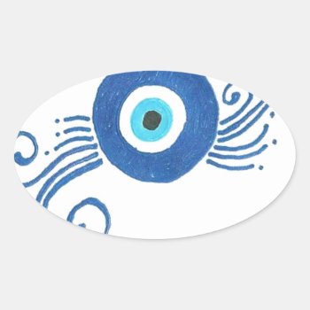 Round Blue Evil Eye Oval Sticker by hennabyjessica at Zazzle