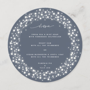 Round Blue-Gray Sparkling Lights Christmas Dinner Menu