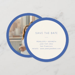Round Blue Modern Minimal Wedding Photo Save The Date