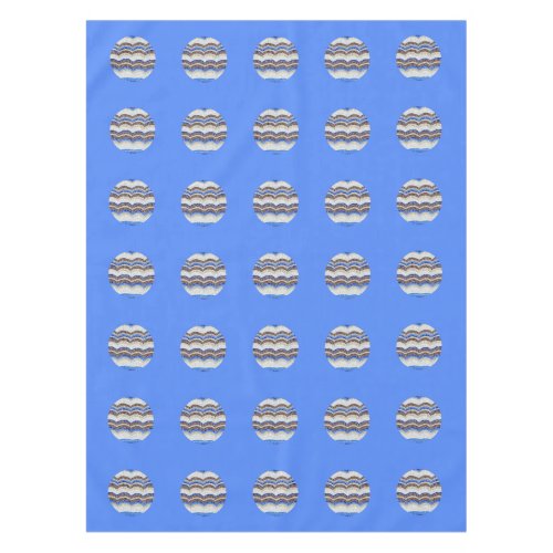 Round Blue Mosaic Cotton Tablecloth 52 x 70