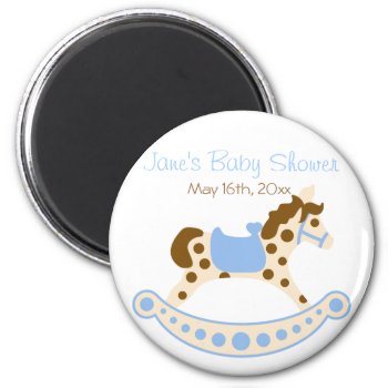 Round Blue Rocking Horse Baby Shower Magnet by LaBebbaDesigns at Zazzle