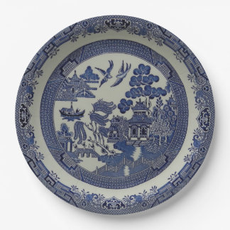 Round Blue Willow Plates Made of Paper: 9 inches