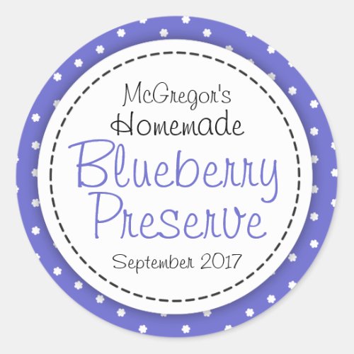 Round blueberry preserve or jam jar food label