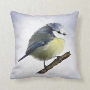 Round Bluetit Throw Pillow