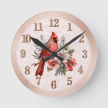 Round Blush Color Cardinal Clock
