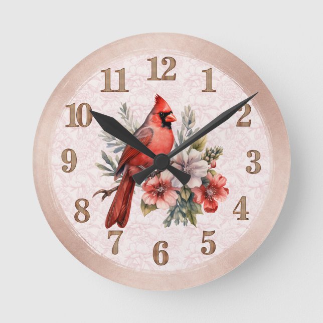 Round Blush Color Cardinal Clock (Front)
