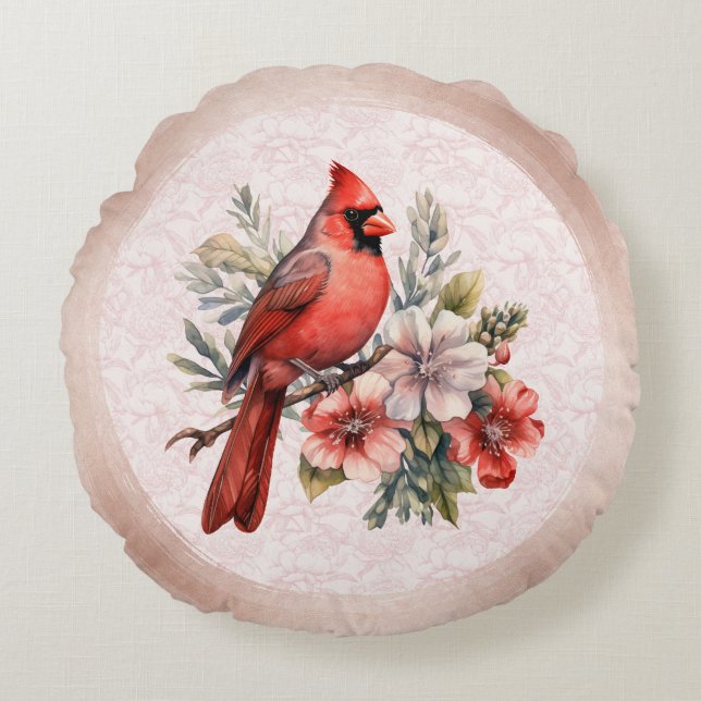 Round Blush Color Cardinal Pillow (Front)