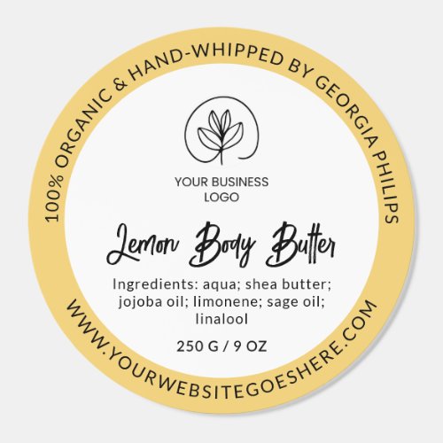 Round body butter labels in yellow with your logo