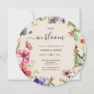 Round Boho Floral Baby in Bloom Shower Invitation