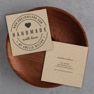 Round Border Bold Handmade With Love Heart Square Business Card