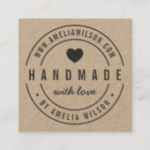Round Border Bold Handmade With Love Heart Square Business Card (Front)