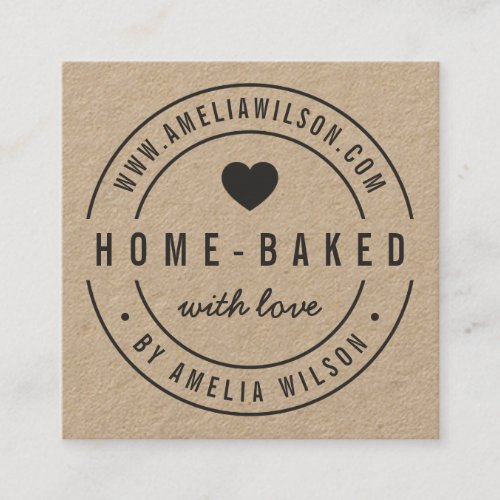 Round Border Bold Home_Baked With Love Heart Square Business Card