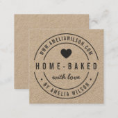 Round Border Bold Home-Baked With Love Heart Square Business Card (Front/Back)