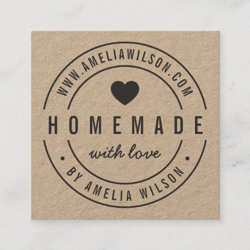 Round Border Bold Homemade With Love Heart Square Business Card