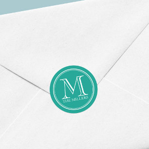 Round Border Editable Background Color Monogram Classic Round Sticker