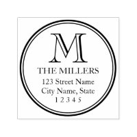 Round Border Family Name Monogram Address Self-inking Stamp