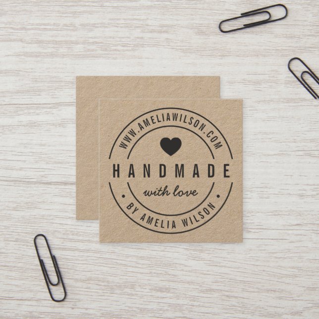 Round Border Handmade With Love Heart Social Media Square Business Card (Front/Back In Situ)