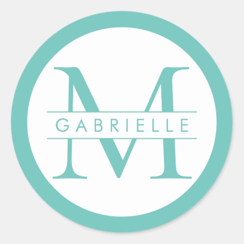 Round Border Monogram Favor Label _ Turquoise