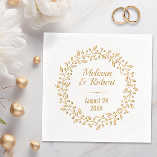 Round Botanical Berry Wreath Custom Names and Date Foil Napkins
