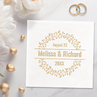 Round Botanical Berry Wreath Custom Names and Date Foil Napkins
