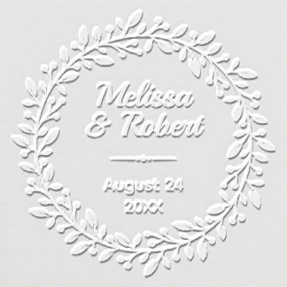 Round Botanical Berry Wreath Custom Names Date Embosser