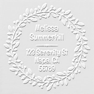 Round Botanical Berry Wreath Custom Return Address Embosser