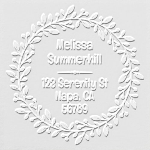 Round Botanical Berry Wreath Custom Return Address Embosser