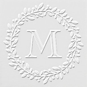 Round Botanical Berry Wreath Monogram Initial Embosser