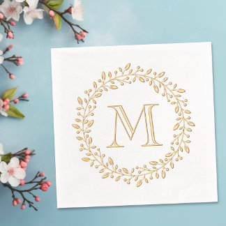 Round Botanical Berry Wreath Monogram Initial Foil Napkins