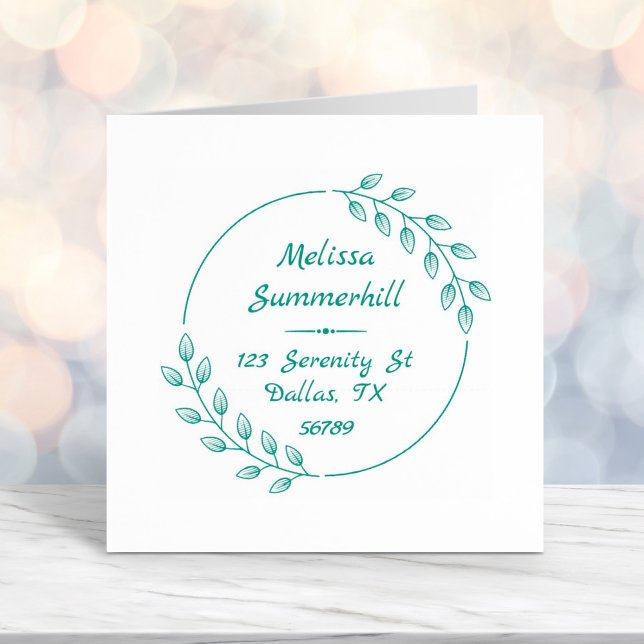 Round Botanical Wreath Leaves Address Self-inking Stamp (Creator Uploaded)