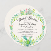 Round Bridal Desert Cacti Watercolor Rustic Modern Invitation (Front/Back)