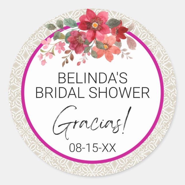 Round Bridal Shower "Gracias" Stickers (Front)