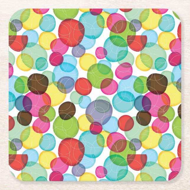 Round bubbles kids pattern 2 square paper coaster (Front)