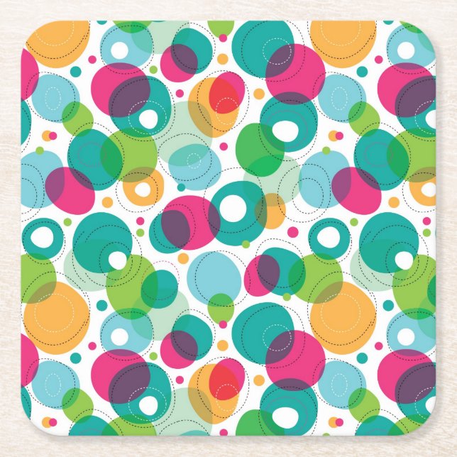 Round bubbles kids pattern square paper coaster (Front)