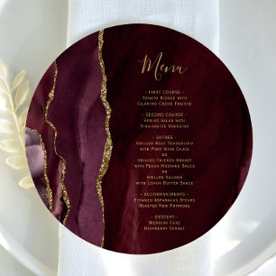 Round Burgundy Gold Agate Wedding Menu