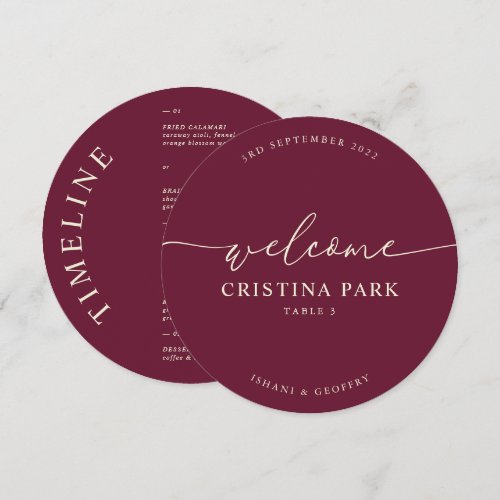 Round Burgundy Wedding Guest Place Card