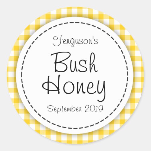 Round Bush honey yellow jam jar top food label