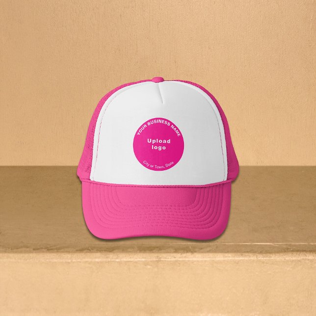 Round Business Brand on Pink and White Trucker Hat (Round business brand on pink and white trucker hat)