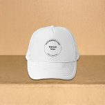 Round Business Brand on White Trucker Hat<br><div class="desc">Business brand in round shape on customizable white trucker hat. Customize it by uploading your business logo, typing your business name, city or town and state. You can include it in your promotional products, giveaway items or gifts to your customers or clients, a marketing strategy to advertise your business or...</div>